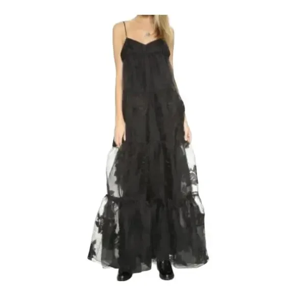 Free People Black Rose Maxi Tiered Dress Size 2 NEW - Picture 11 of 12